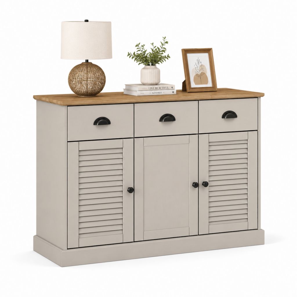 Credenza da sala da pranzo tortora in MDF con piano effetto rovere 120 x 40 x 90 cm