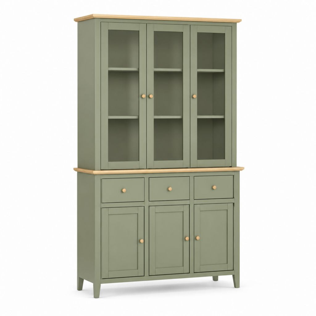 Credenza vetrina alta verde salvia in MDF e vetro 120 x 40 x 200 cm