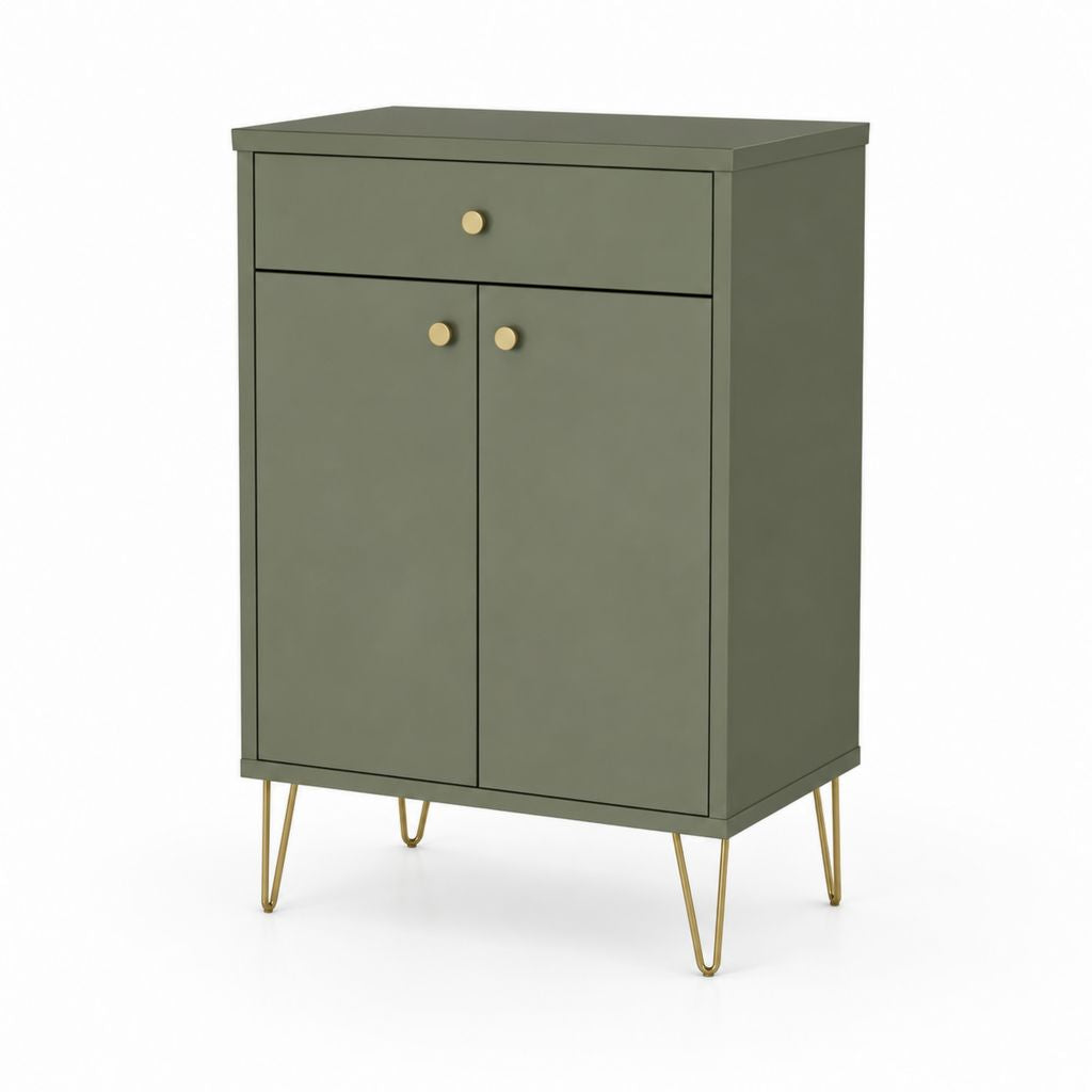 Credenza rettangolare 2 ante con cassetto verde oliva in MDF 80 x 40 x 110 cm