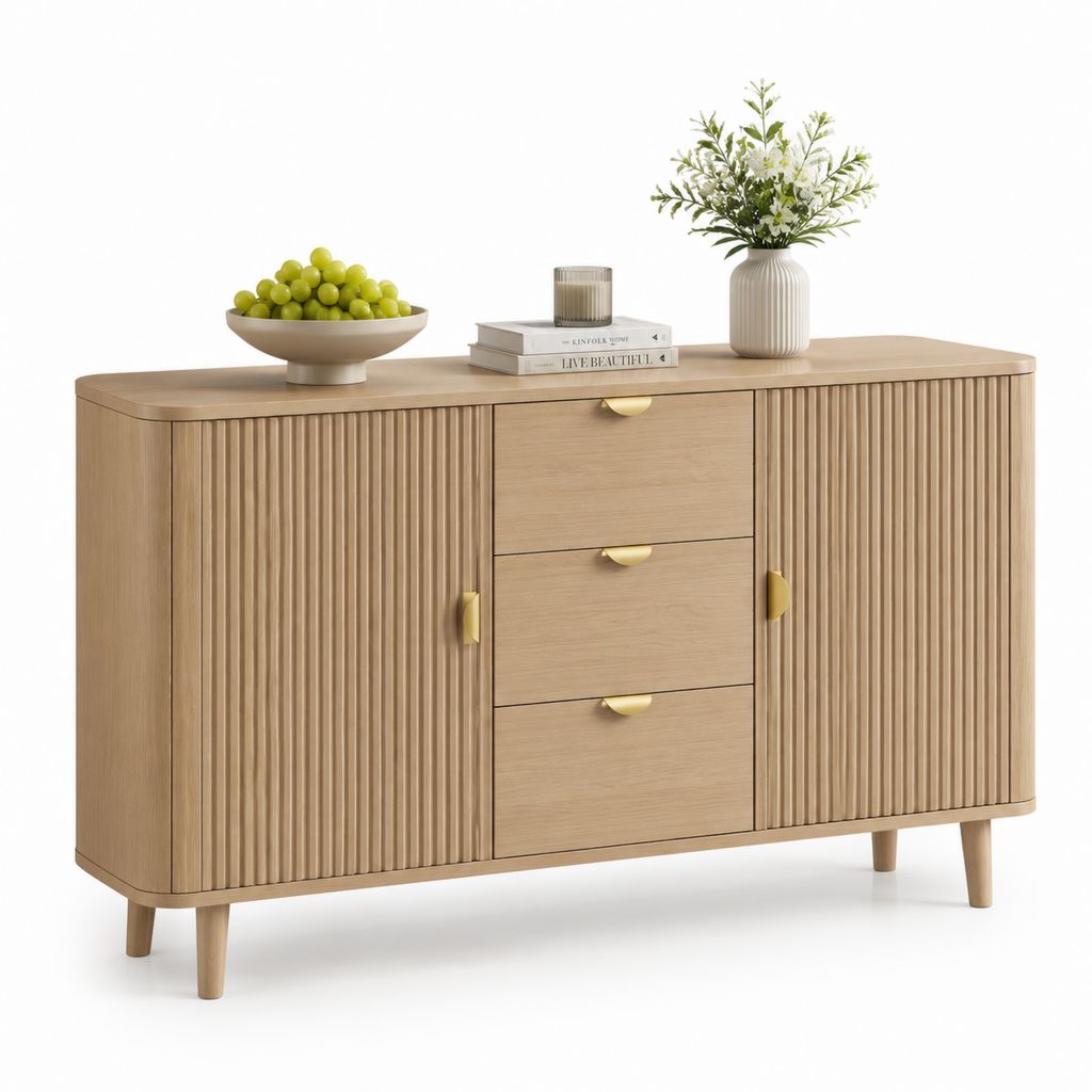 Credenza da sala da pranzo rovere chiaro in pannello truciolare 140 x 40 x 80 cm con 2 ante e 3 cassetti