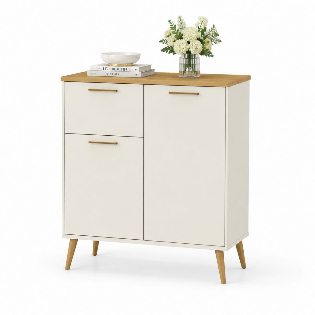 Credenza da sala da pranzo bianca e rovere in MDF e legno massello 80 x 40 x 90 cm