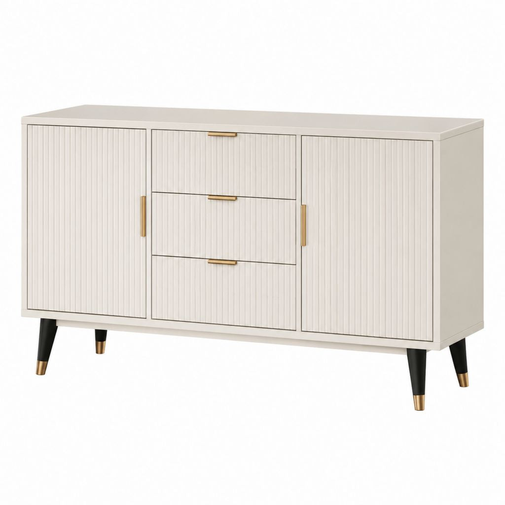 Credenza 3 cassetti 2 ante avorio in MDF rettangolare 140 x 40 x 80 cm