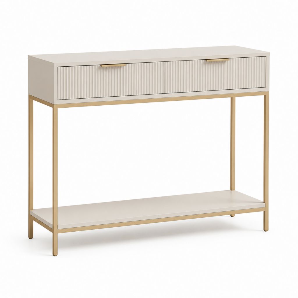 Consolle ingresso con 2 cassetti bianco e oro in MDF e acciaio rettangolare 120 x 40 x 85 cm