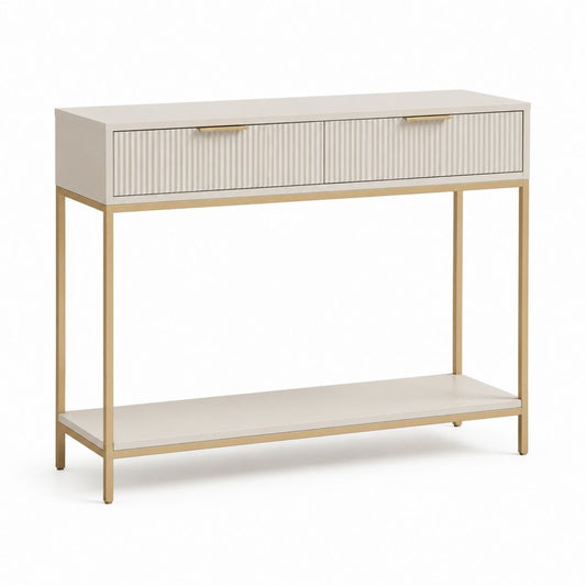 Consolle ingresso con 2 cassetti bianco e oro in MDF e acciaio rettangolare 120 x 40 x 85 cm