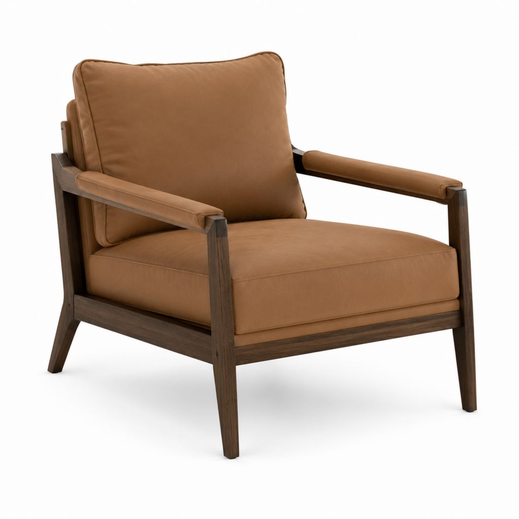 Poltrona da soggiorno marrone in similpelle PU con struttura in legno massello 76 x 85 x 88 cm