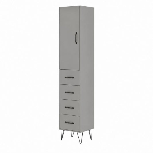 Credenza alta grigia in MDF con 1 anta e 4 cassetti 45 x 40 x 180 cm