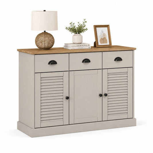 Credenza da sala da pranzo tortora in MDF con piano effetto rovere 120 x 40 x 90 cm