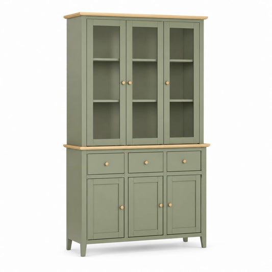 Credenza vetrina alta verde salvia in MDF e vetro 120 x 40 x 200 cm