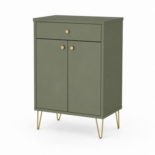 Credenza rettangolare 2 ante con cassetto verde oliva in MDF 80 x 40 x 110 cm