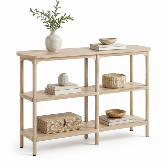 Consolle da ingresso con ripiani beige effetto rovere 120 x 35 x 85 cm