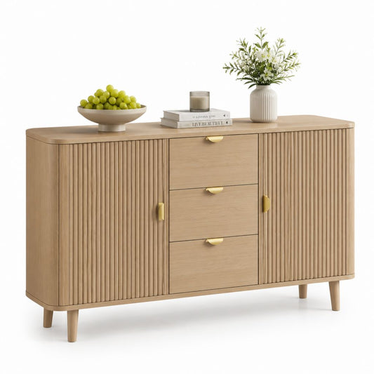 Credenza da sala da pranzo rovere chiaro in pannello truciolare 140 x 40 x 80 cm con 2 ante e 3 cassetti