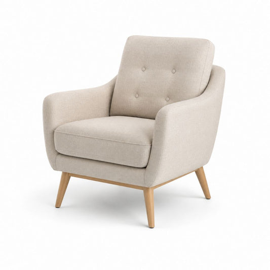 Poltrona da soggiorno beige in poliestere con gambe in legno massello 76 x 82 x 92 cm