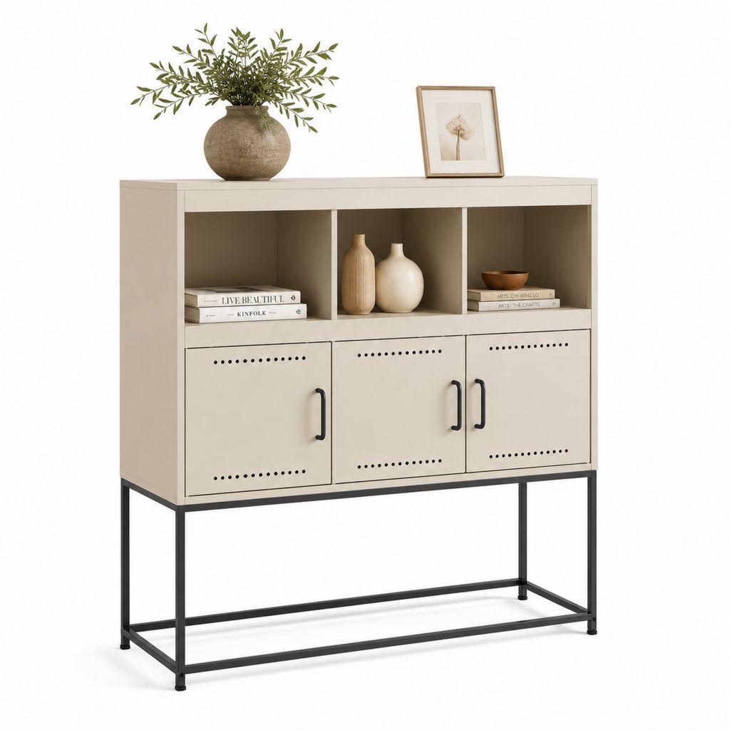 Credenza da sala da pranzo beige e nera in MDF e acciaio 120 x 40 x 120 cm