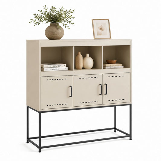 Credenza da sala da pranzo beige e nera in MDF e acciaio 120 x 40 x 120 cm