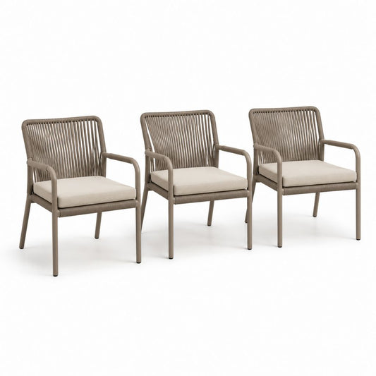 Set di 3 sedie da giardino con braccioli tortora in alluminio e corda PE 58 x 62 x 82 cm