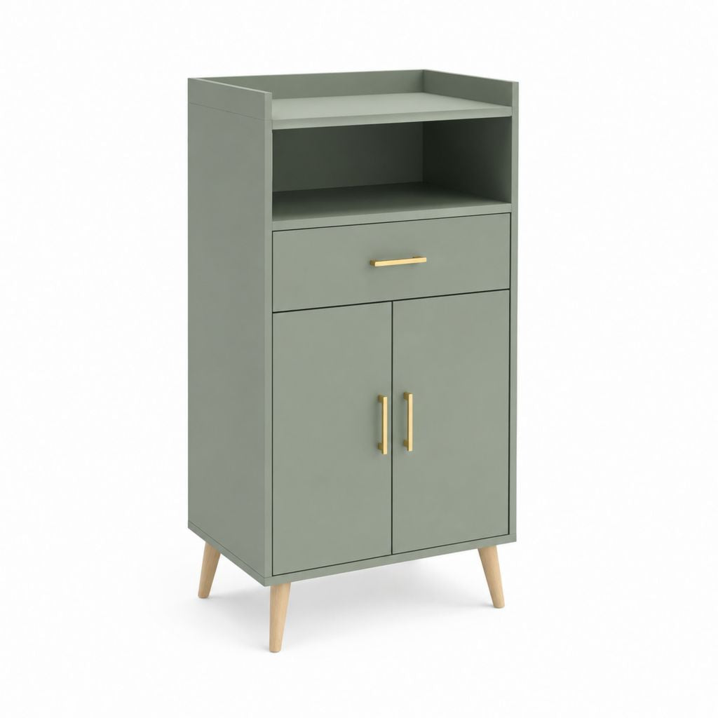 Credenza da sala verde salvia in MDF con ripiano aperto 80 x 40 x 140 cm