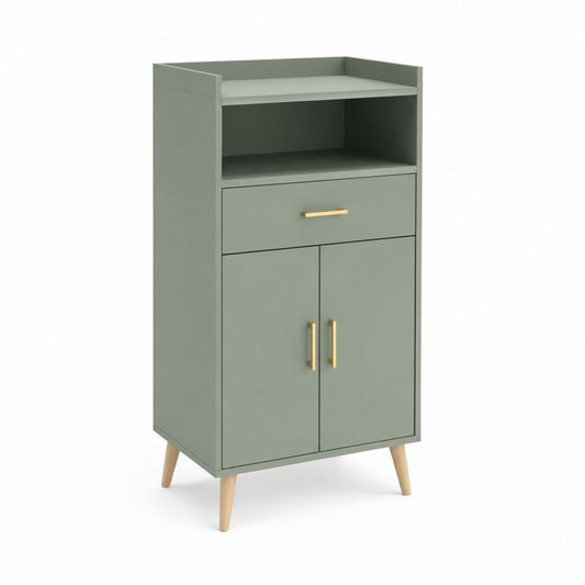 Credenza da sala verde salvia in MDF con ripiano aperto 80 x 40 x 140 cm