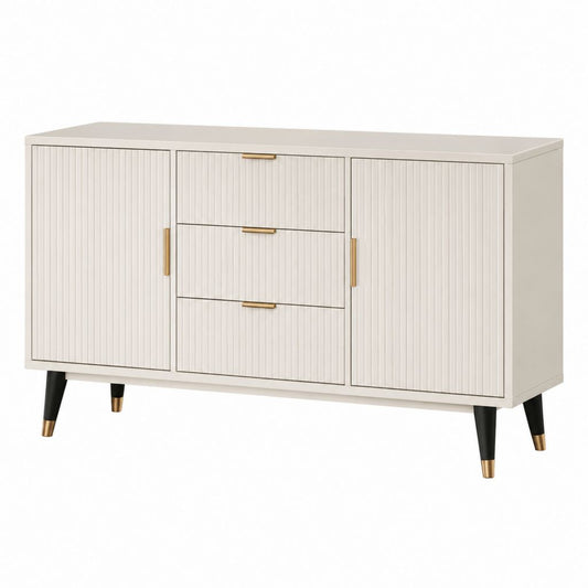 Credenza 3 cassetti 2 ante avorio in MDF rettangolare 140 x 40 x 80 cm