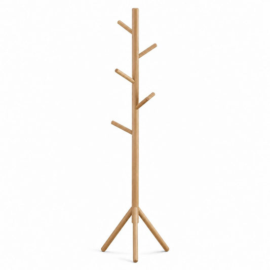 Appendiabiti da terra in bambù massello naturale a forma di albero con 5 ganci 45 x 45 x 175 cm