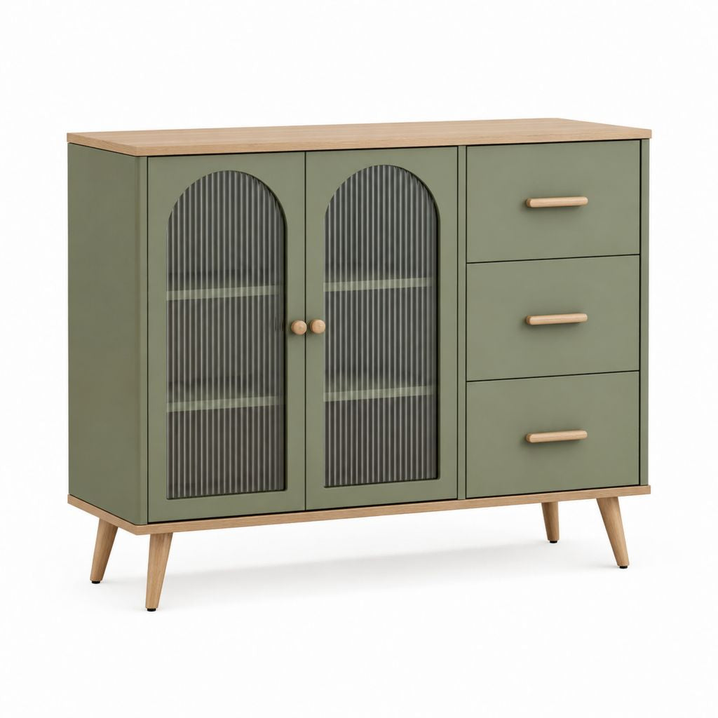 Credenza da sala da pranzo verde in MDF con vetro rigato 120 x 40 x 90 cm
