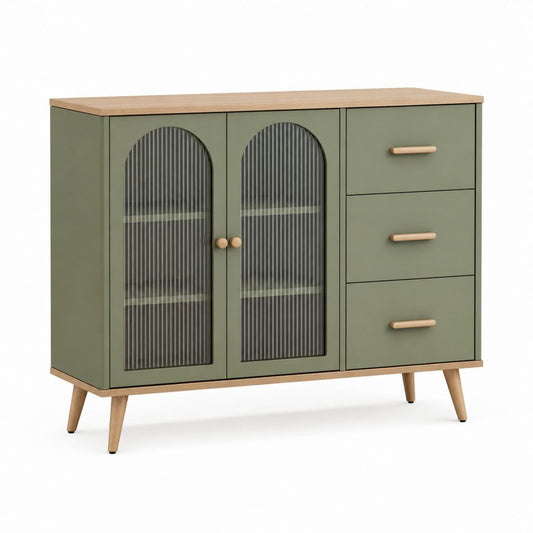 Credenza da sala da pranzo verde in MDF con vetro rigato 120 x 40 x 90 cm